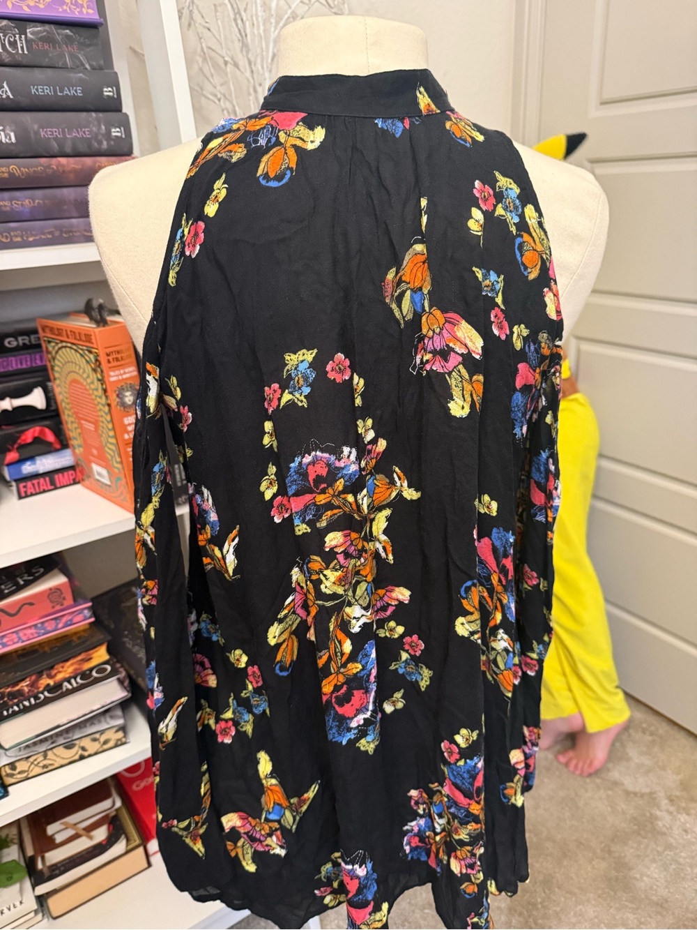 Free People Black Floral Halter Tunic with butterfly Sleeves - Picture 3 of 6